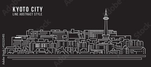 Cityscape Building Line art Vector Illustration design - Kyoto city