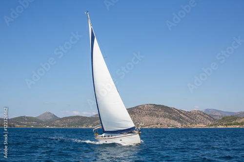 Boat in sailing regatta. Luxury yachts. Cruise yachting.