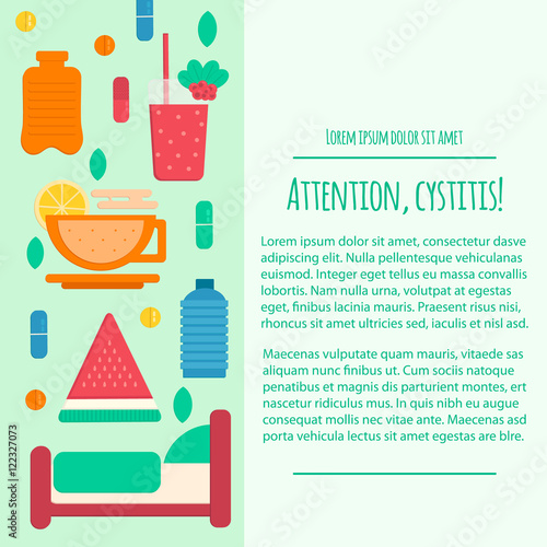 Letterhead template attention cystitis. Flat style vector business template for cystitis treatment. Template for medical company and hospitals.