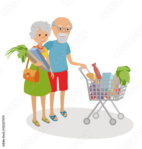 Senior woman and man shopping for groceries