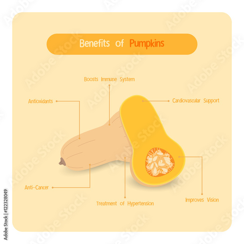 Infographic for pumpkin benefits with handwriting font style