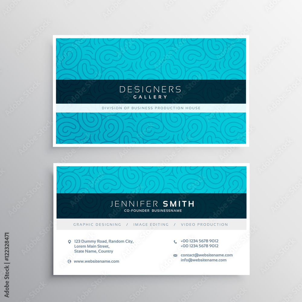 business card design in blue pattern shape