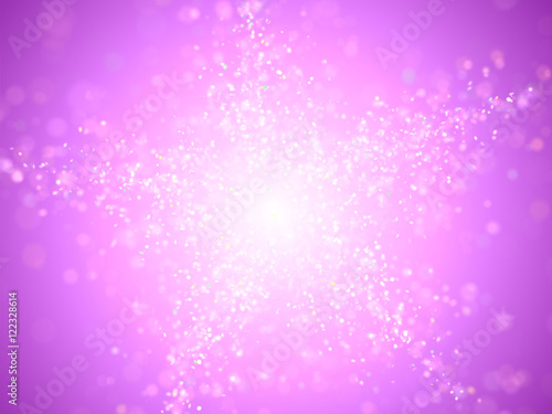 twinkling glitter in shades of pink, white and blue forming a star in front of a purple background 