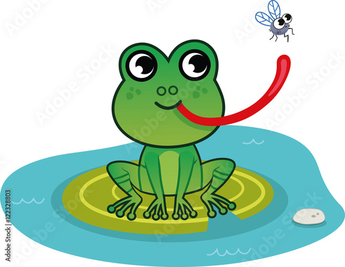 A cute frog with fly. Cartoon clip art.