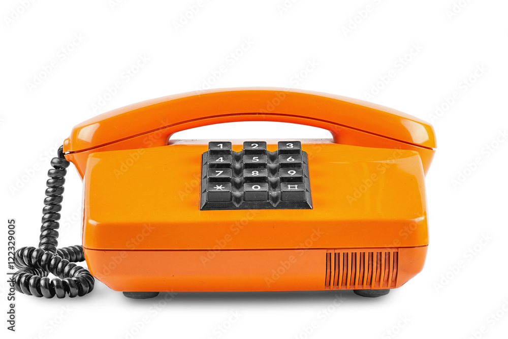 Old orange phone with shadow on white background Old orange phone with shadow on white background