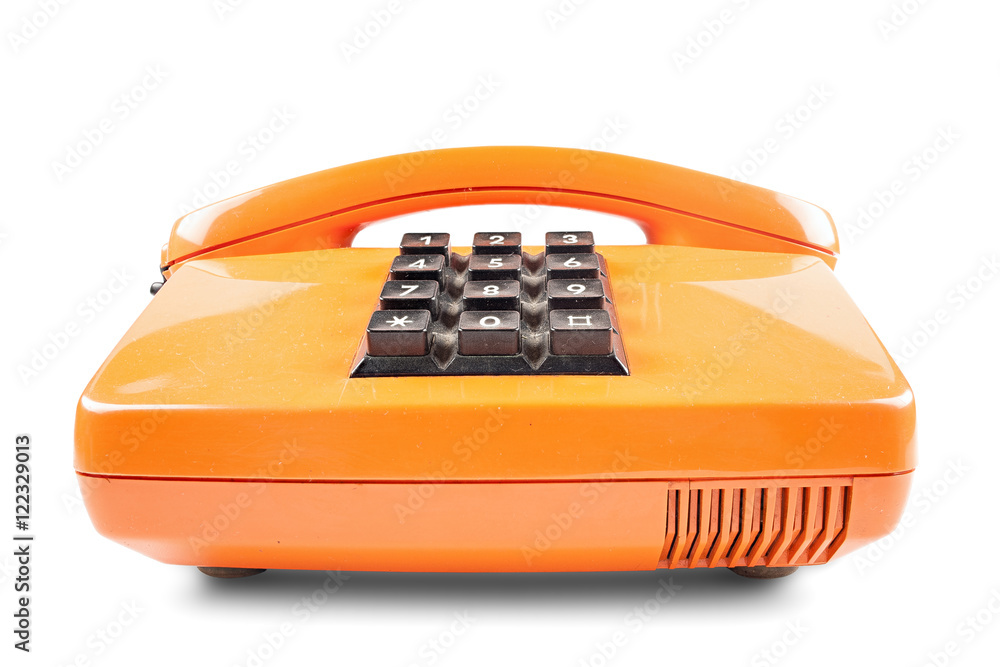 Orange phone with shadow on white background Orange phone with shadow on white background