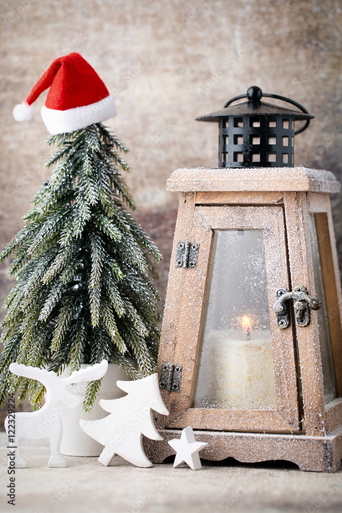 Fototapeta premium Candlestick. Christmas lantern. Cristmas decoration, greeting ca