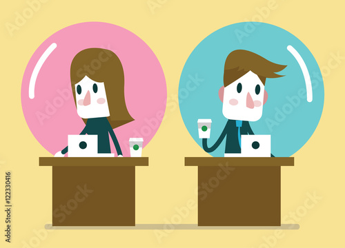 Business people working in comfort zone balloon.  flat design vector 