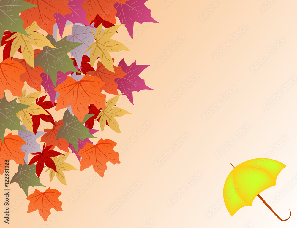 Fototapeta premium Vector background with autumn leaves and umbrella