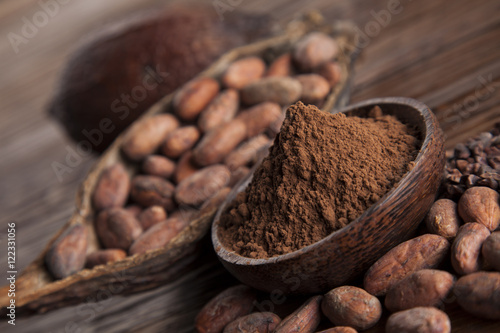 Aromatic cocoa, powder and food dessert background