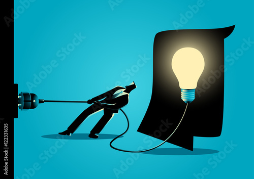 Businessman trying to unplug the light bulb brain photo