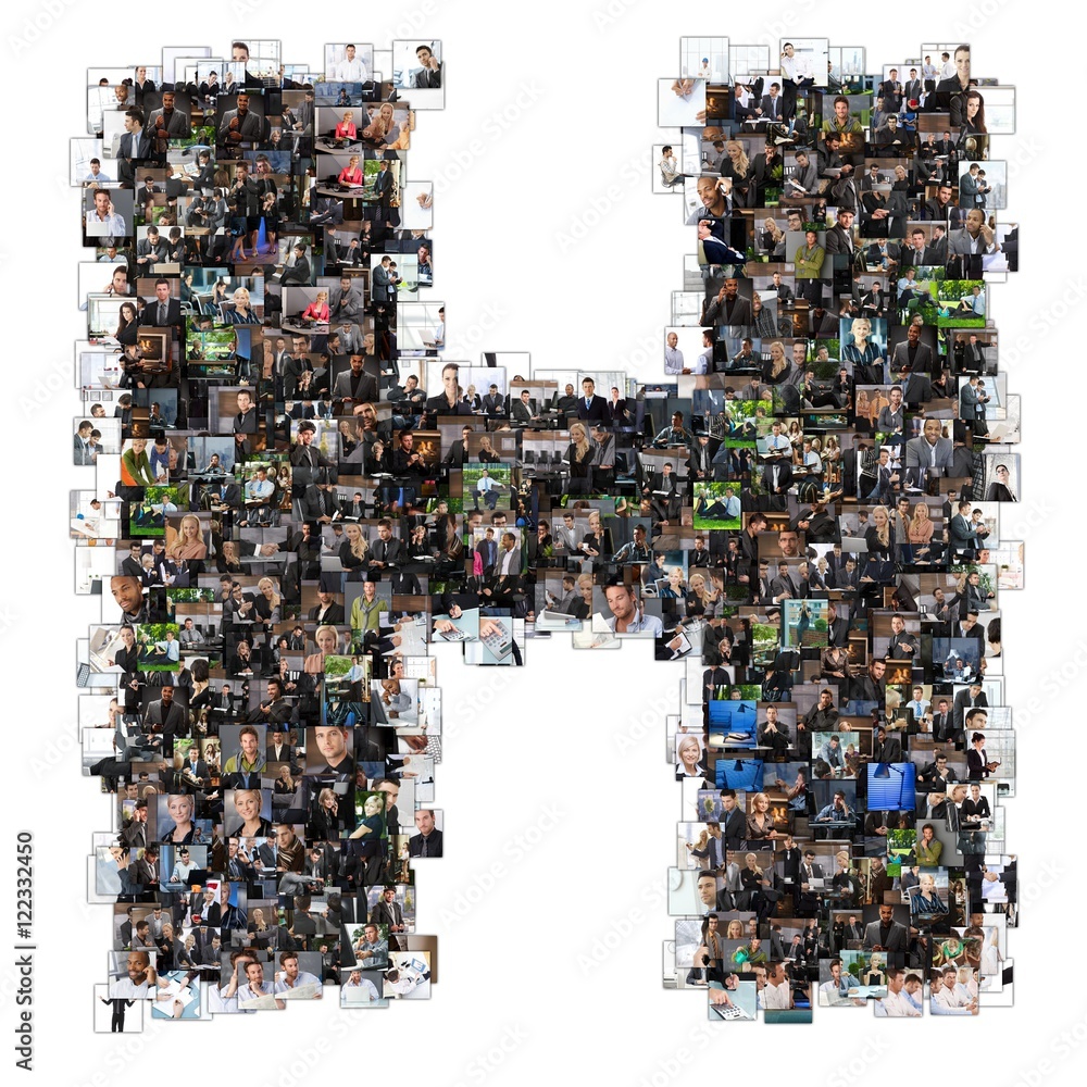 H letter photomosaic from business oriented photos