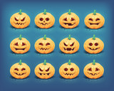Collection of carved Halloween pumpkin faces. Vector illustration