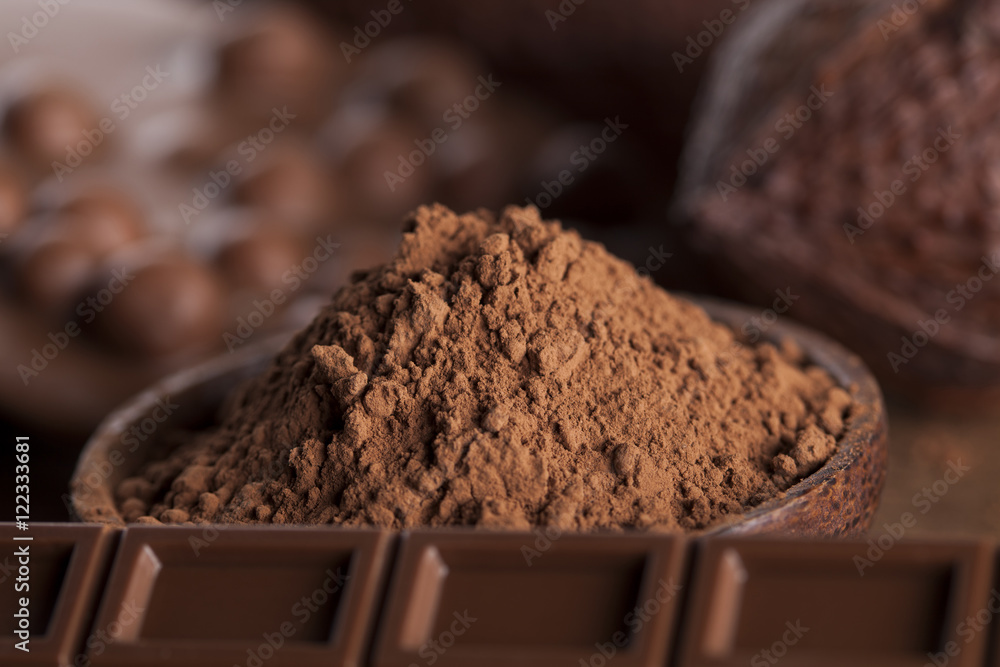 Chocolate sweet, cocoa pod and food dessert background Chocolate sweet, cocoa pod and food dessert background