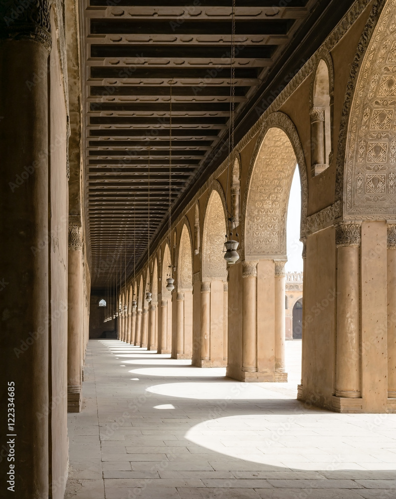 Passages in a historic mosque, Cairo, Egypt