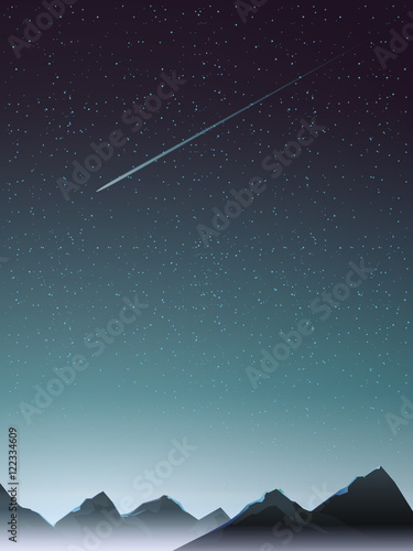 mountain perspective with comet when night