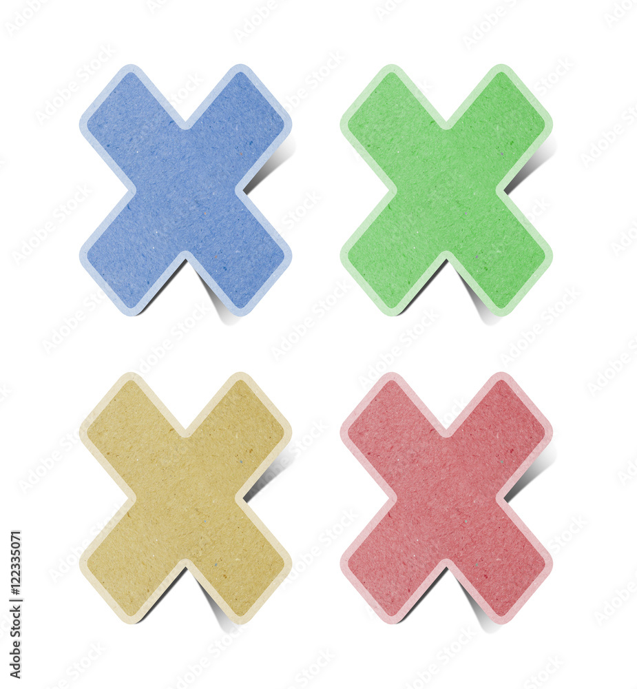 Obraz premium Plus sign recycled paper stick on white background