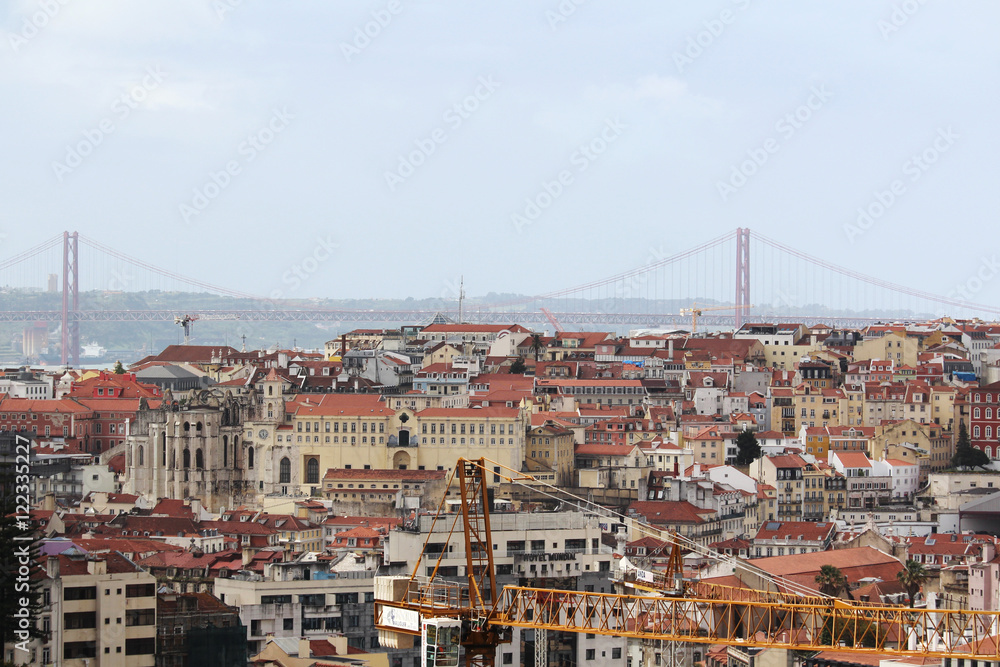 Lisbon Historical City and 25th of April Bridge Panorama, Portugal 