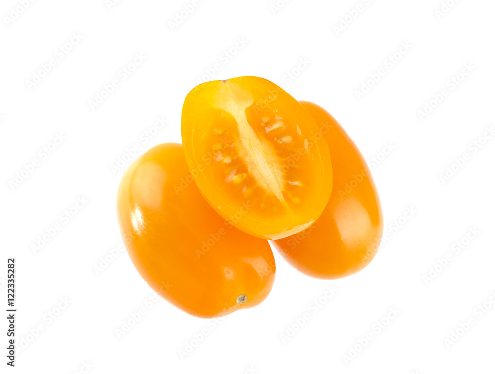 Orange cherry tomatoes isolated on white background Orange cherry tomatoes isolated on white background