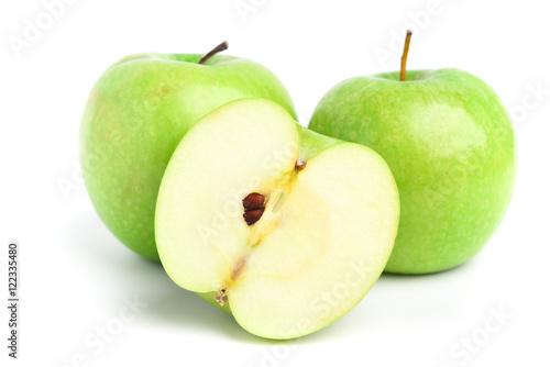 Green apple fruit on white background