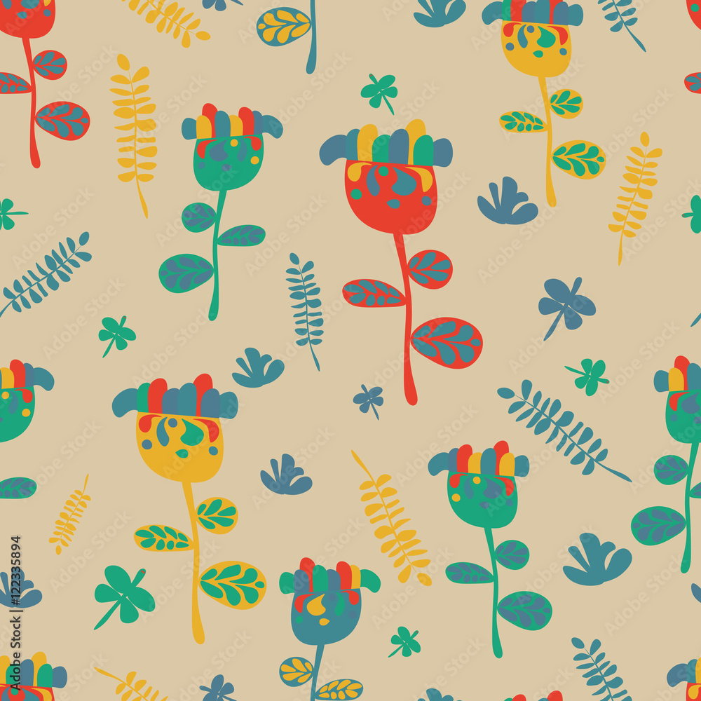 Seamless flower retro background pattern in vector Hand drawn