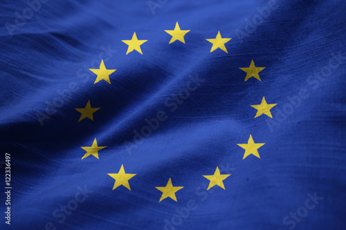 Closeup of Ruffled European Union Flag, European Union Flag Blow