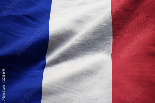 Photography Closeup of Ruffled France Flag, France Flag Blowing in Wind