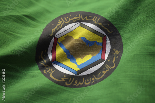 Closeup of Ruffled Gulf Cooperation Council Flag, GCC Flag Blowi