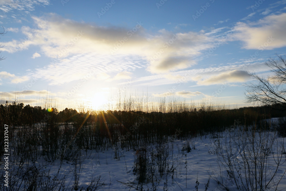 The sunset and the sun Peeps through the trees The sunset and the sun Peeps through the trees