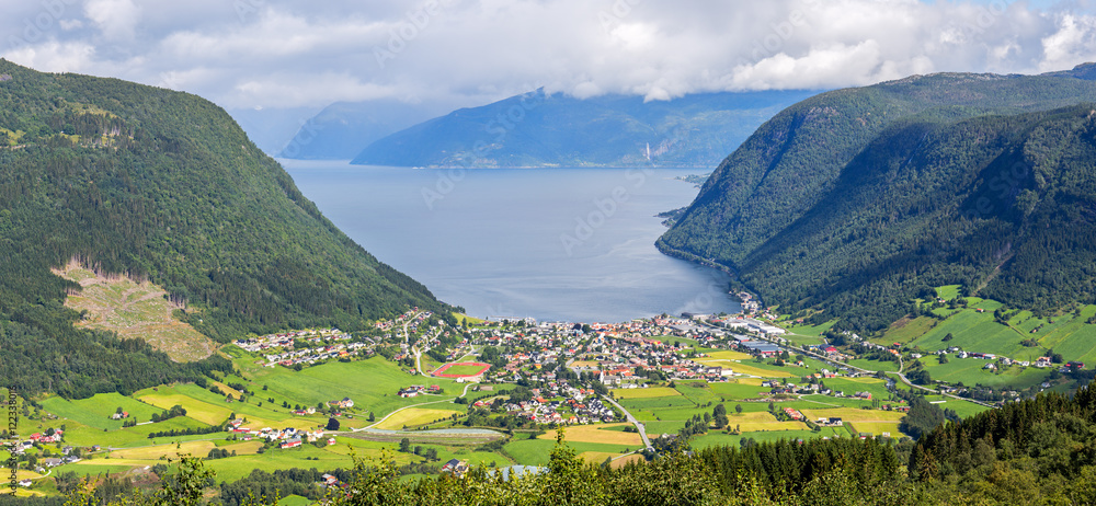 Aerial view of Vik and the Sognefjord, Norway