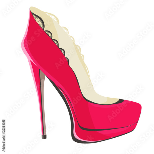 Shoes With High-Heels And Platform Crimson Color With Black Lace