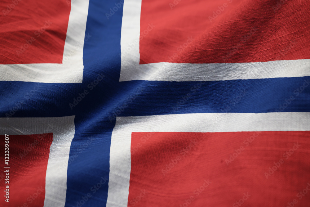Fototapeta premium Closeup of Ruffled Norway Flag, Norway Flag Blowing in Wind