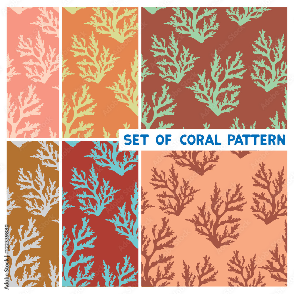 Set of coral seamless pattern. Set of coral seamless pattern.