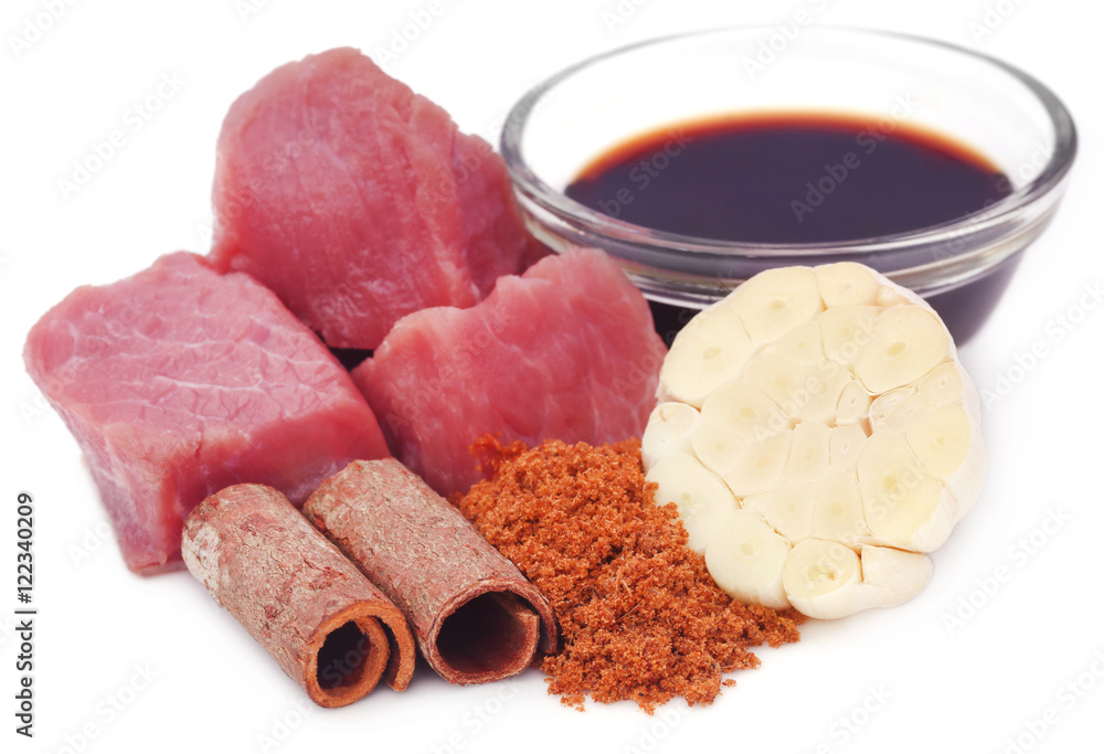 Raw beef with garlic and other spices Raw beef with garlic and other spices