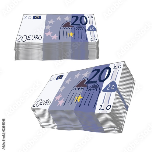 20 Euro Geldstapel - 20 Euroscheine gestapelt - gezeichnet handgemalt - Illustration Vektor freigestellt