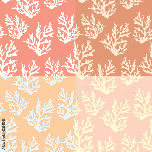 Set of coral seamless pattern.