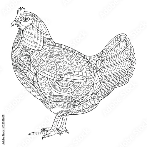 Chicken zentangle stylized for coloring book for adult, tattoo,