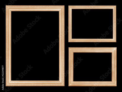 wooden picture frame isolated on black background