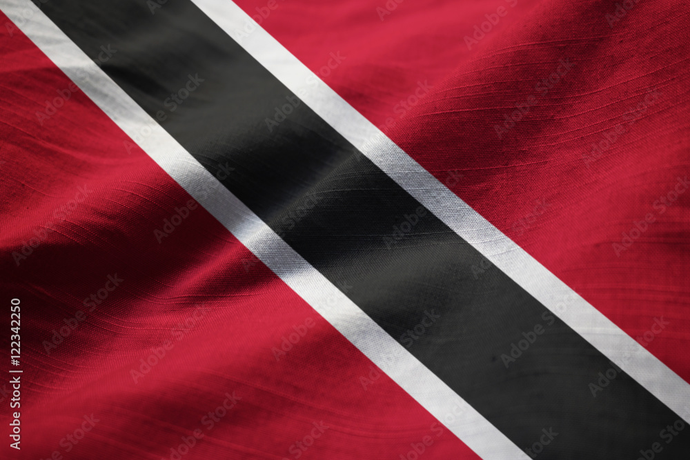 Closeup of Ruffled Trinidad and Tobago Flag, Trinidad and Tobago Closeup of Ruffled Trinidad and Tobago Flag, Trinidad and Tobago