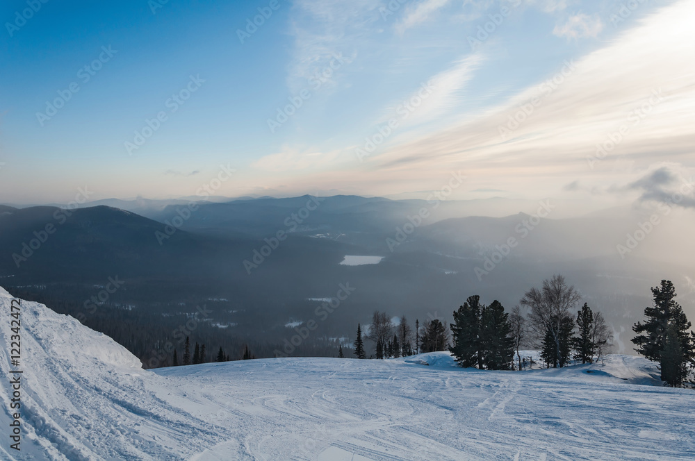 Fototapeta premium ski slopes mountain winter sunrise