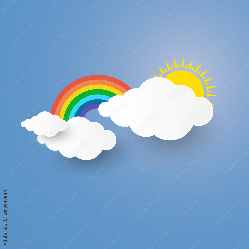 Cloud and Rainbow in the Blue sky with paper art stlye. vector i