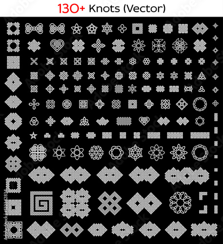 130+ Celtic, Chinese, etc. knots set. Vector illustration.