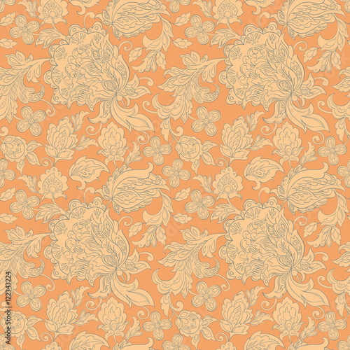 Elegance seamless pattern with ethnic flowers. 