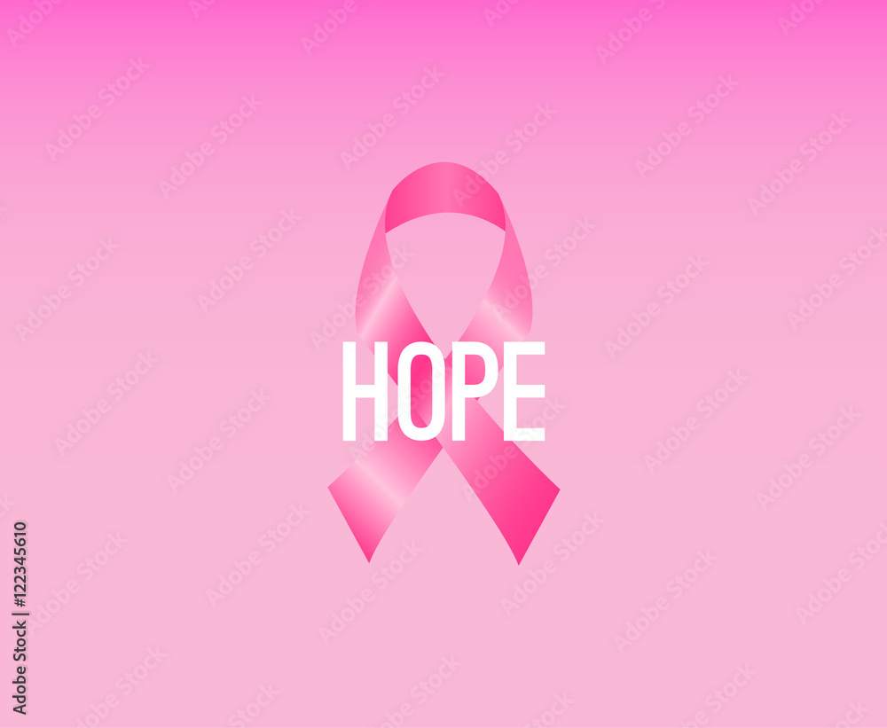 Realistic pink ribbon on pink background