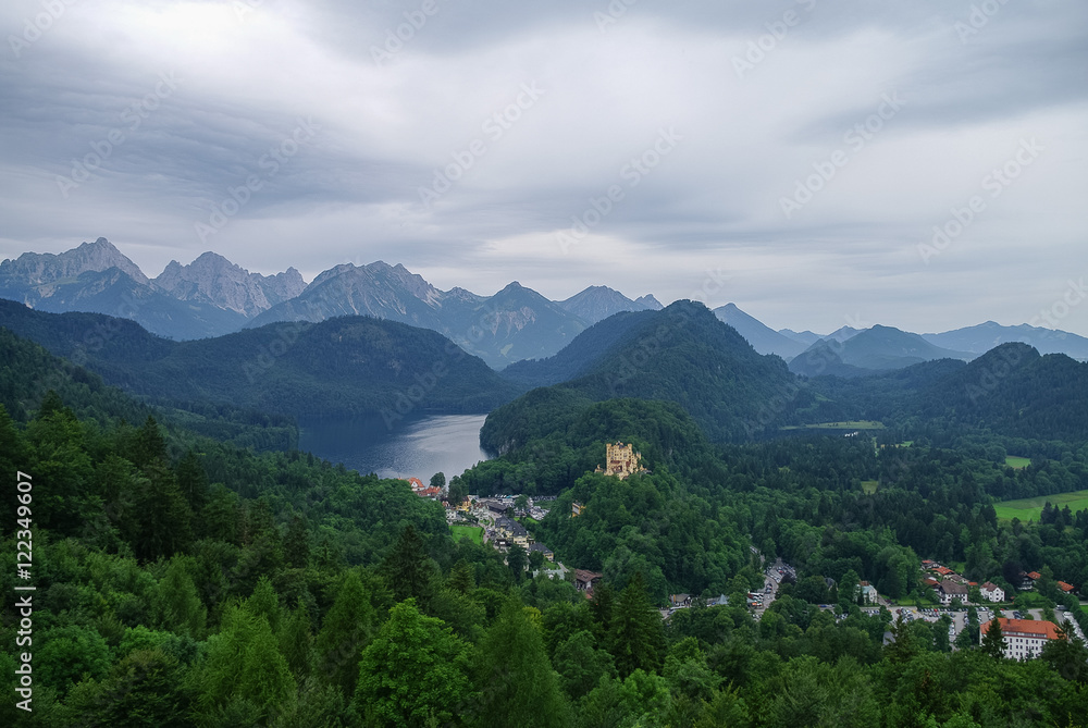Landscape of Bavarian Alps in Germany, Hohenschwangau Castle view. Landscape of Bavarian Alps in Germany, Hohenschwangau Castle view.