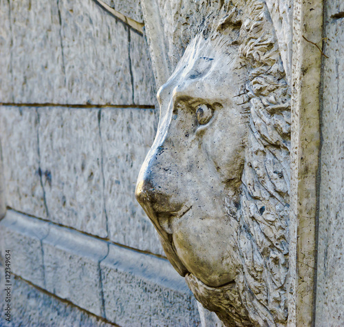 Relief mask of a lion on the wall. Yalta.Crimea.