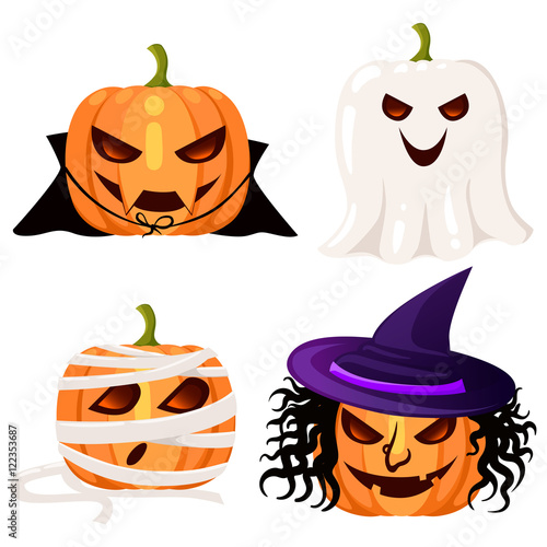 Pumpkin Halloween monsters suits for Halloween collection . monsters in cartoon style vector illustration set