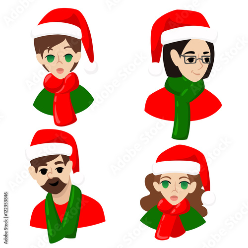 New Year's avatars for social networks. People in Santa Claus's caps girl guy man Merry Christmas!
