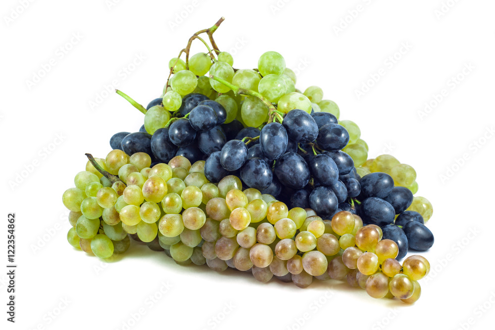 Dark and white grapes, Isolated on white background Dark and white grapes, Isolated on white background