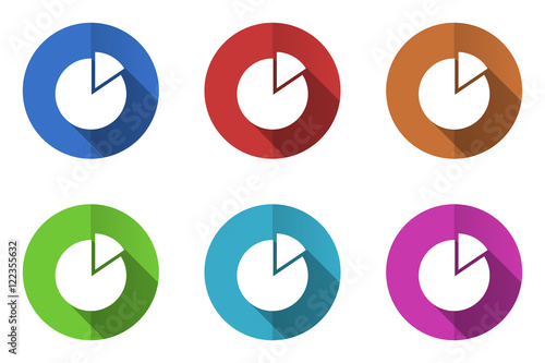 Flat design vector icons. Colorful chart web buttons set. 